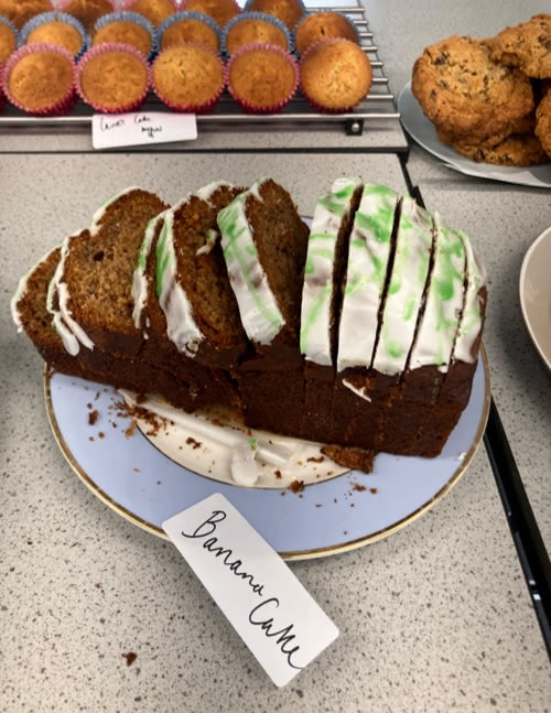 A photograph of the cake sale