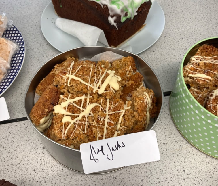 A photograph of the cake sale